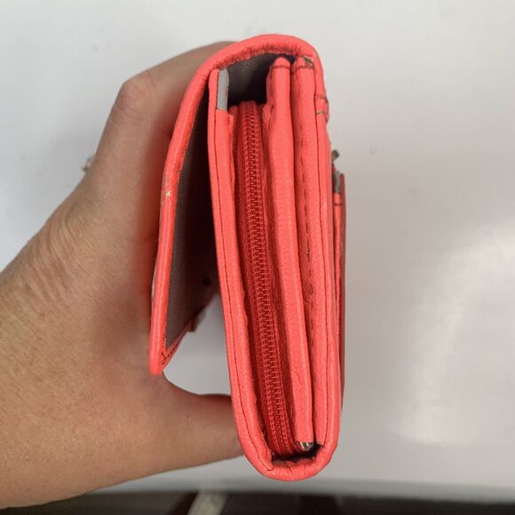 Fossil Wallet Hot Pink Pebbled Leather Checkbook Pockets Card Slots Pocketbook - Picture 10 of 11